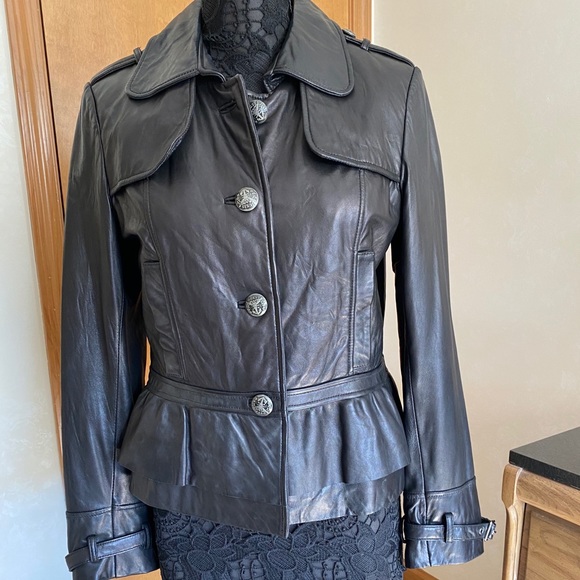 Guess Jackets & Blazers - Guess Feminine Black Leather Moto Peplum Jacket Medium NWOT
